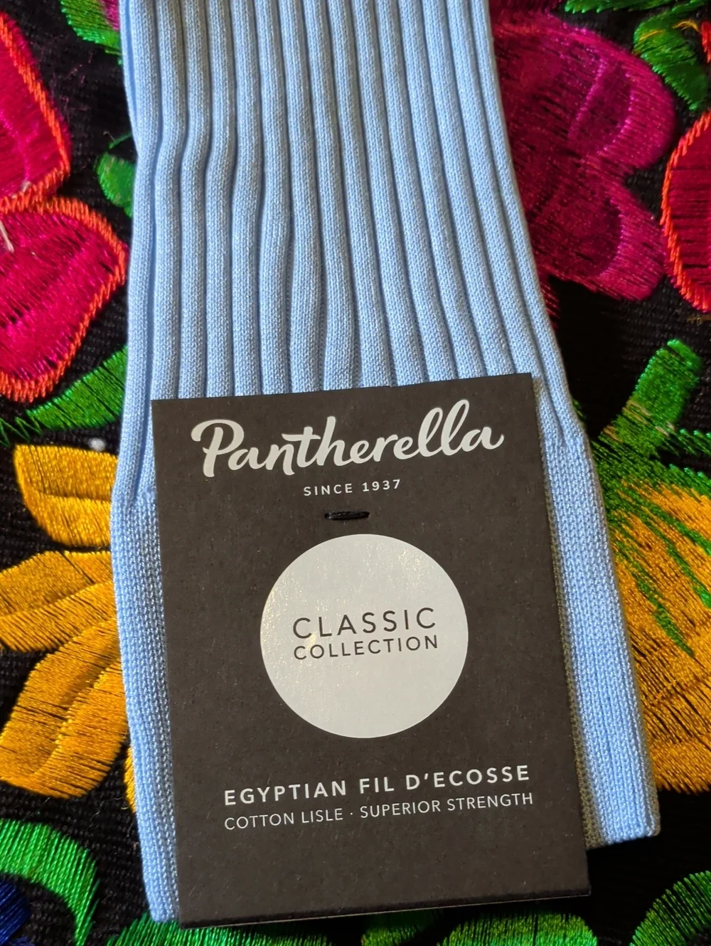 Pantherella Light Blue Ribbed Dress Socks